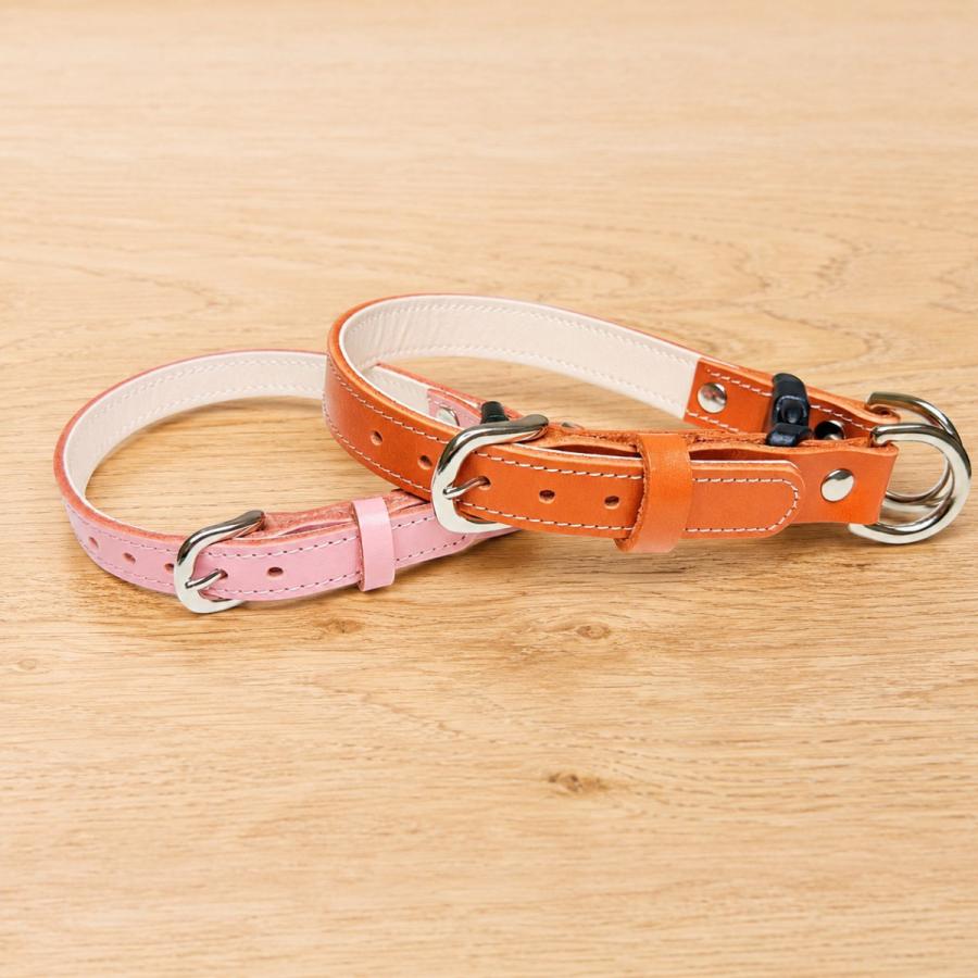 犬用首輪 本革 牛革 名入れ対応 ワンタッチ ダブルリング 2重ロック