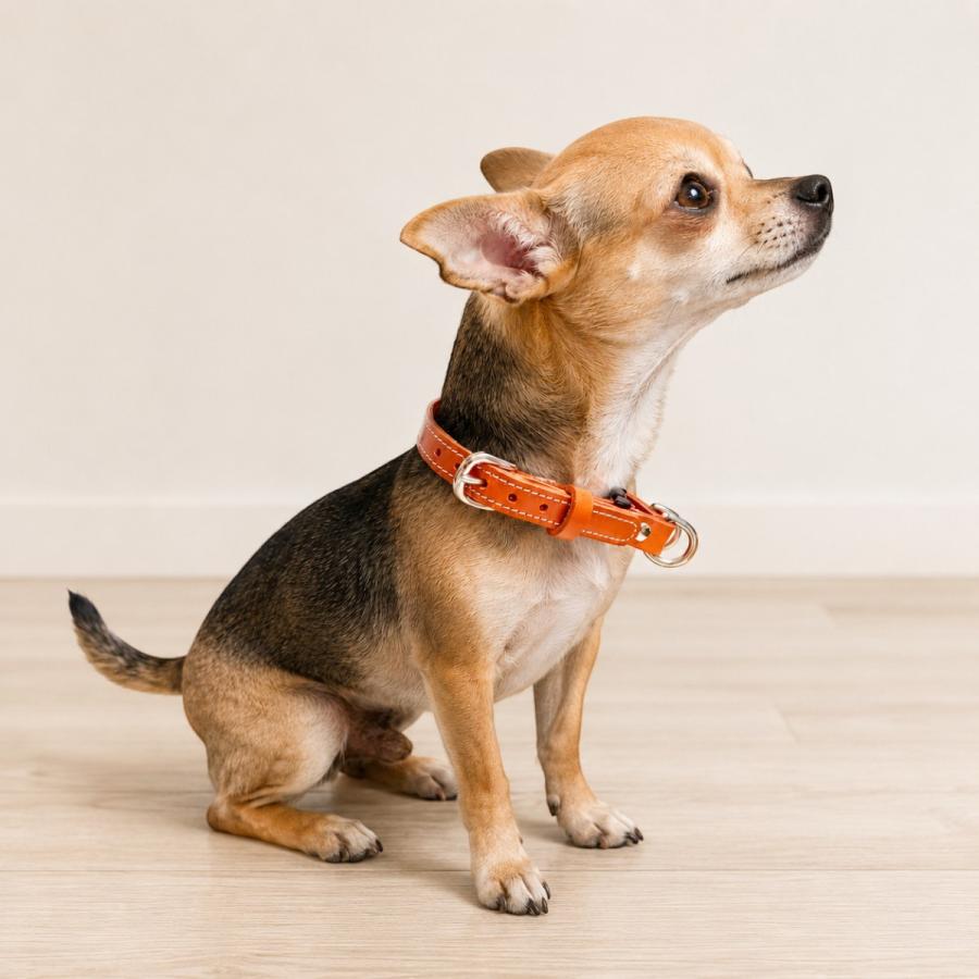 犬用首輪 本革 牛革 名入れ対応 ワンタッチ ダブルリング 2重ロック