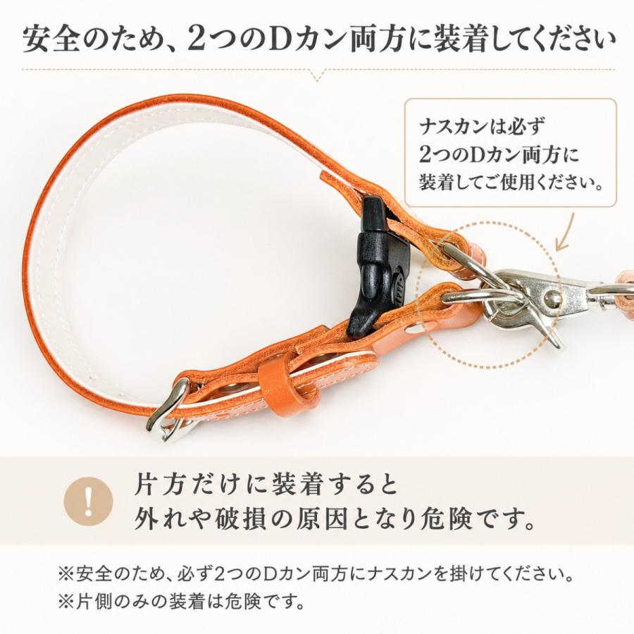 犬用首輪 本革 牛革 名入れ対応 ワンタッチ ダブルリング 2重ロック