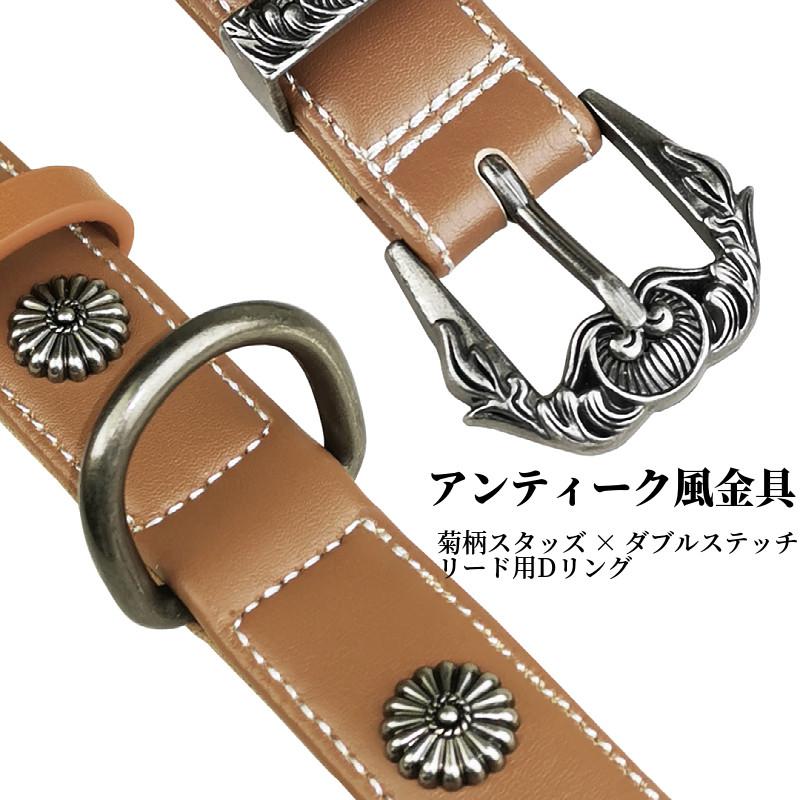20%OFFクーポン対象 犬用首輪 レザー アンティーク調 小型犬 中型犬