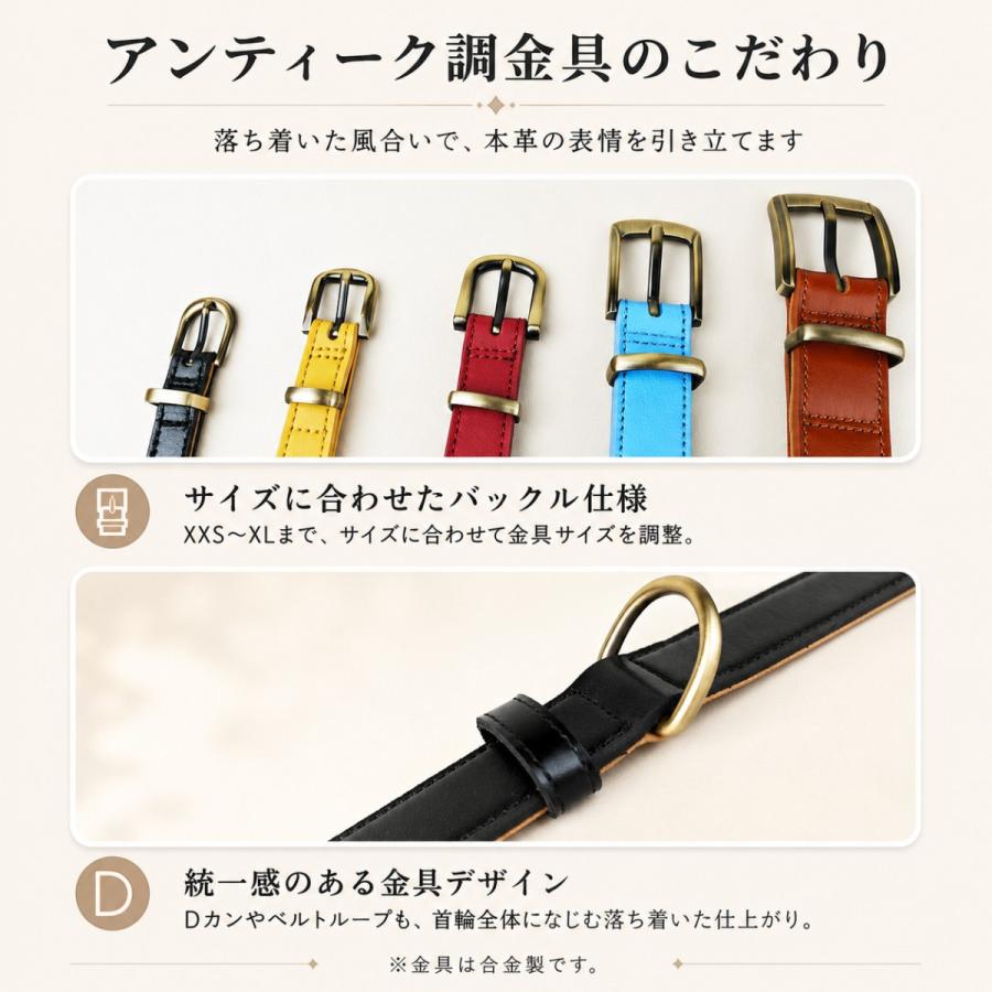 名入れ無料 本革 犬用首輪 XS〜XLサイズ対応 軽量設計で小型犬から大型