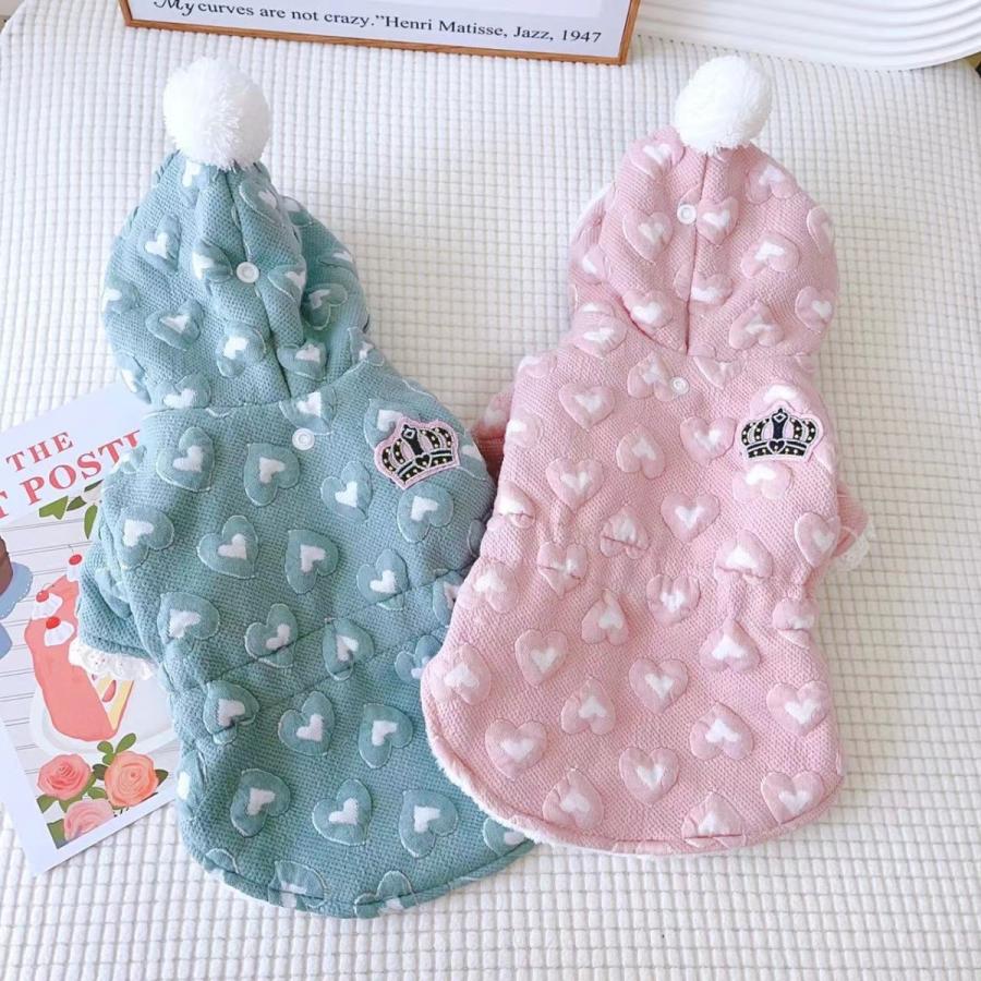 犬服冬 ハート柄 ポコポコ生地 裏起毛 中型犬服 犬服秋 犬 服 スポーツ