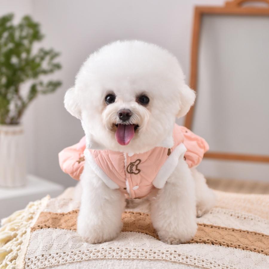 犬服 ワンピース 秋冬 裏起毛 星刺繍 リボン 前開き 小型犬 中型犬 S