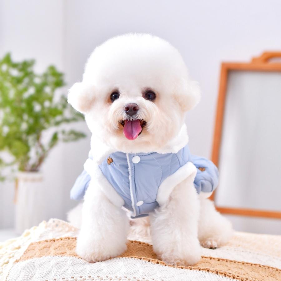 犬服 冬 ワンピース 裏起毛 防寒 リボン 星刺繍 前開き スナップボタン