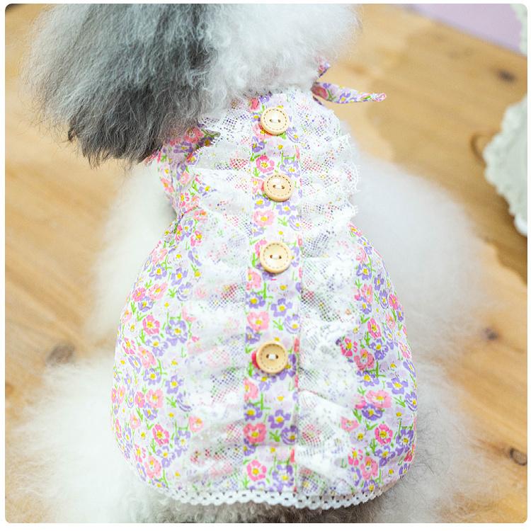 ♡ハンドメイド♡小型犬服♡紫陽花コサージュワンピース♡ブルー ♡小型犬服♡ハンドメイド♡手編み犬服♡紫陽花コサージュ