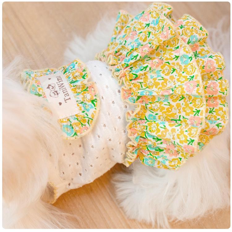 犬服　フラワースマイルチェック　デザイン　ワンピース見本 犬服フラワースマイルチェックデザインワンピース見本