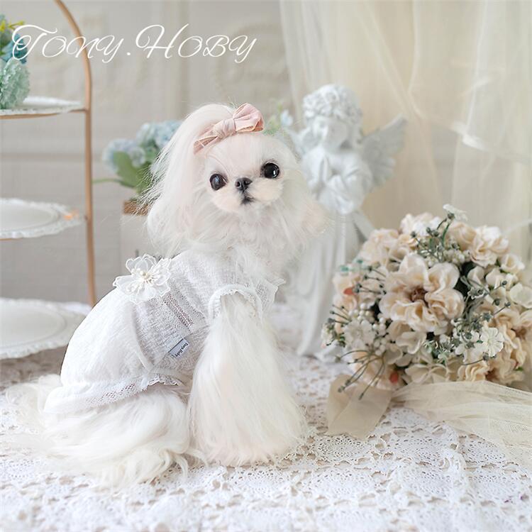 犬服 ワンピース 春夏 ポリエステル100% フラワーモチーフ レース 小型
