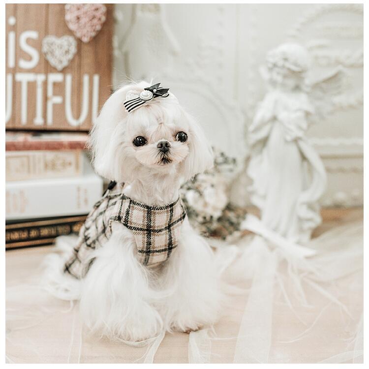 犬服アランニットとロイヤルチェックのデザインワンピース袖付き見本 犬服アランニットとロイヤルチェックのデザインワンピース袖付き