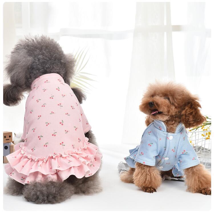 犬服 コート チェリー柄 フリル ワンピース 秋 冬 犬 服 ドッグウェア