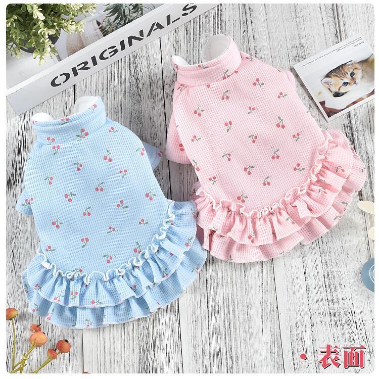 犬服 コート チェリー柄 フリル ワンピース 秋 冬 犬 服 ドッグウェア