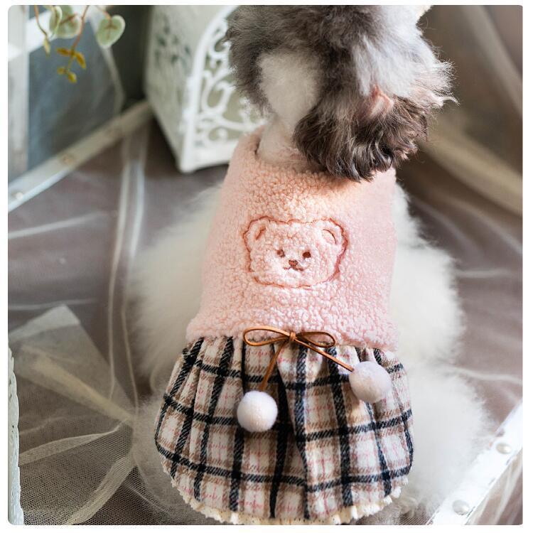 犬服 犬 服 秋 冬 ワンピース 秋冬 ファー付き ボアチェック
