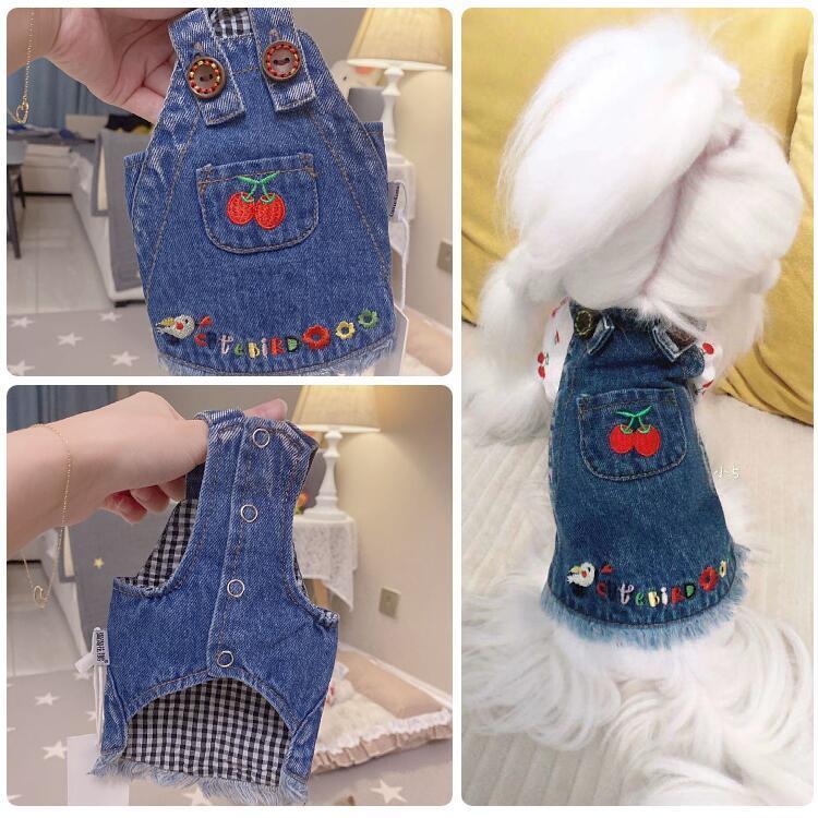 犬服 犬 服ワンピース チェリー 刺繍 デニム ブランド 犬の服 ドッグ