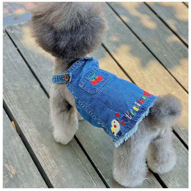犬服 犬 服ワンピース チェリー 刺繍 デニム ブランド 犬の服 ドッグ