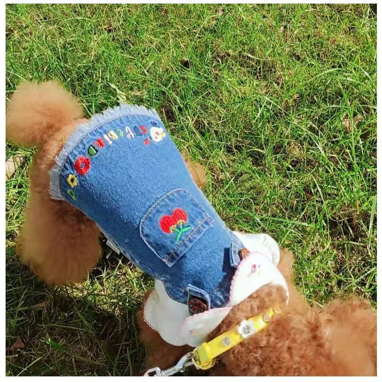 犬服 犬 服ワンピース チェリー 刺繍 デニム ブランド 犬の服 ドッグ