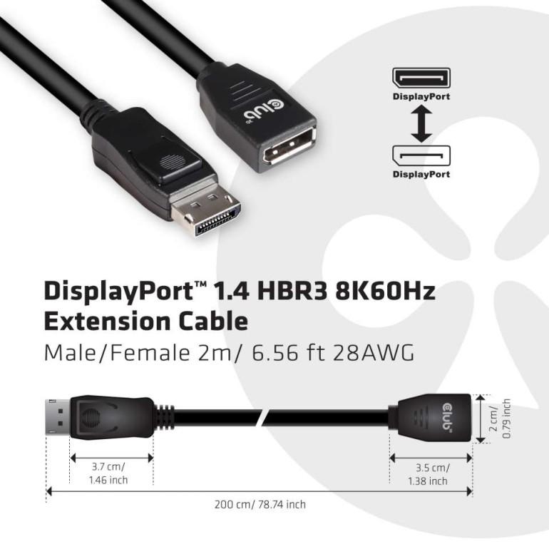 国内正規品 Club3D DisplayPort 1.4 HBR3 (High Bit Rate 3) 8K 60Hz Female/Male ...