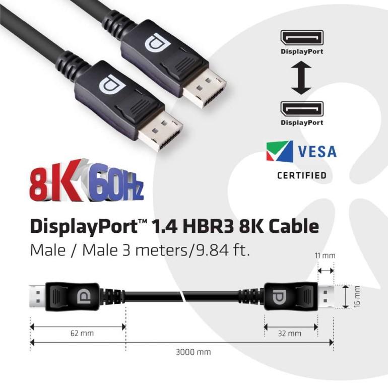 国内正規品 Club3D DisplayPort 1.4 HBR3 (High Bit Rate 3) 8K 60Hz Male/Male 3m 28AWG ディスプレイ ケーブル Cable (CAC-1060)｜bear-house2｜02