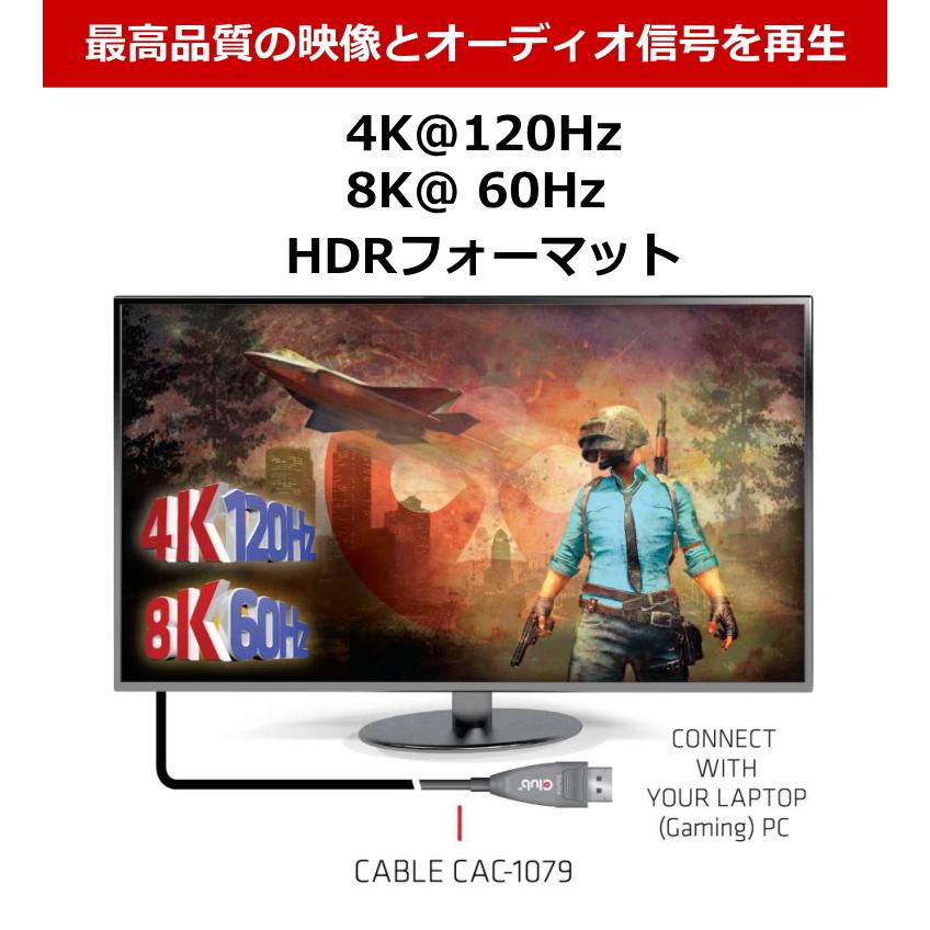 国内正規品 Club 3D DisplayPort 1.4 アクティブ 光ケーブル Active Optical Cable 単方向 4K120Hz 8K60Hz オス/オス 20m (CAC-1079)_4