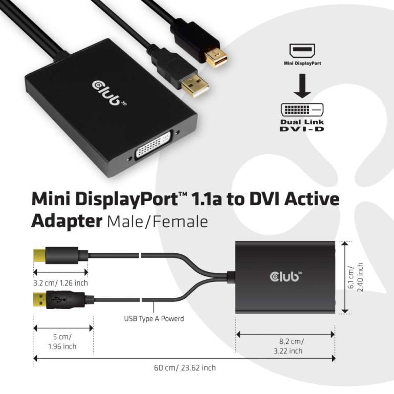 Adaptateur Mini DisplayPort Vers DVI-D Dual Link - Résolution 2560x1600 à 60 Hz - Alimentation Par USB - Câble 0,6 M - Pour écrans DVI Haute Résolution - 2