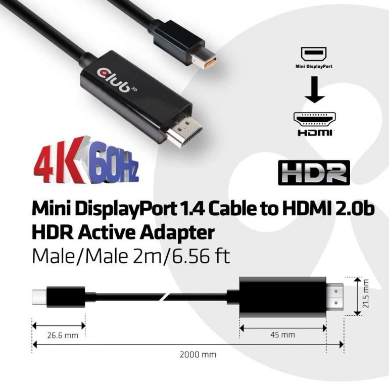 CLUB3D Club 3D DisplayPort 1.4 HBR3 8K60Hz HDMI-Kabel, (2.00 Cm
