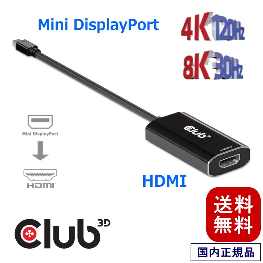国内正規品 Club3D Mini DisplayPort 1.4 to HDMI 2.1 4K120Hz HDR アクティブ アダプタ Active Adapter オス/メス (CAC-1186)｜bear-house2