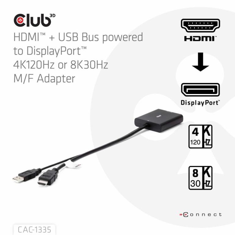 国内正規品 Club3D HDMI オス to DisplayPort メス 4K120Hz 8K30Hz