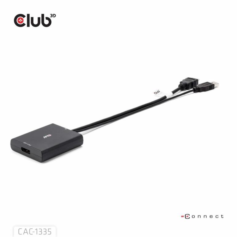 国内正規品 Club3D HDMI オス to DisplayPort メス 4K120Hz 8K30Hz アクティブ アダプタ USB Type-A 給電付き (CAC-1335)の画像