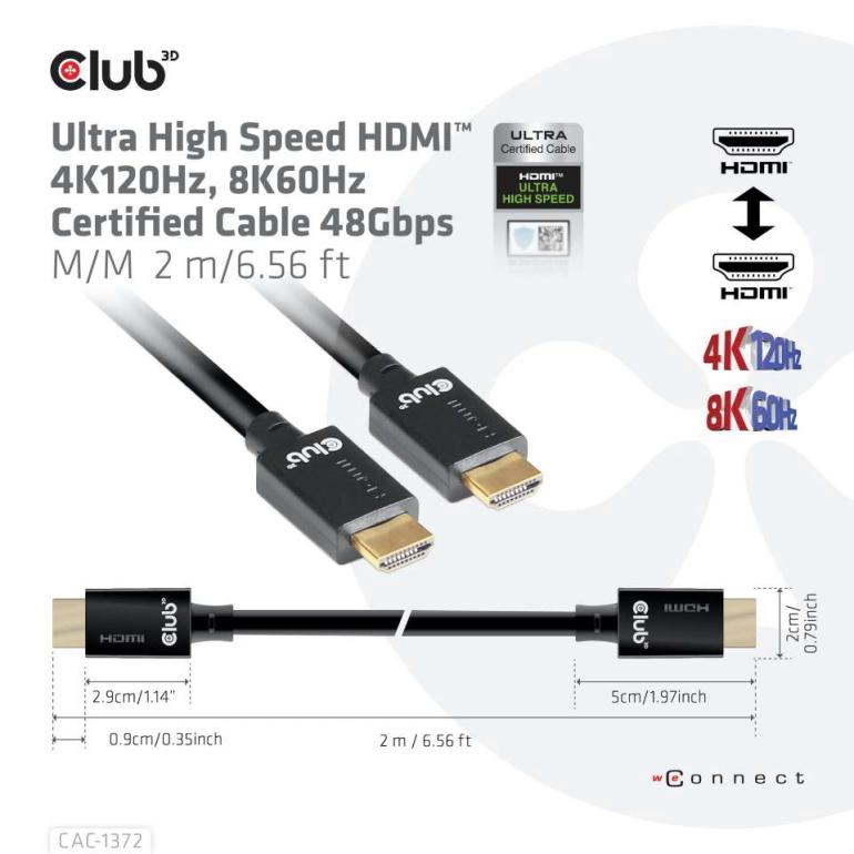 国内正規品 Club3D HDMI 2.1 4K120Hz 8K60Hz 48Gbps Male/Male 2m