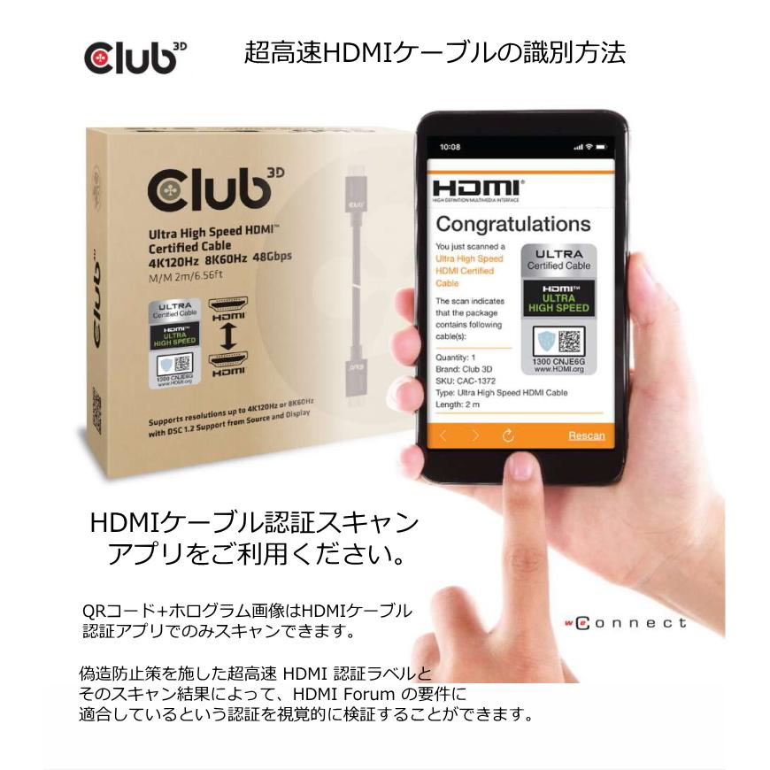 国内正規品 Club3D HDMI 2.1 4K120Hz 8K60Hz 48Gbps Male/Male 2m