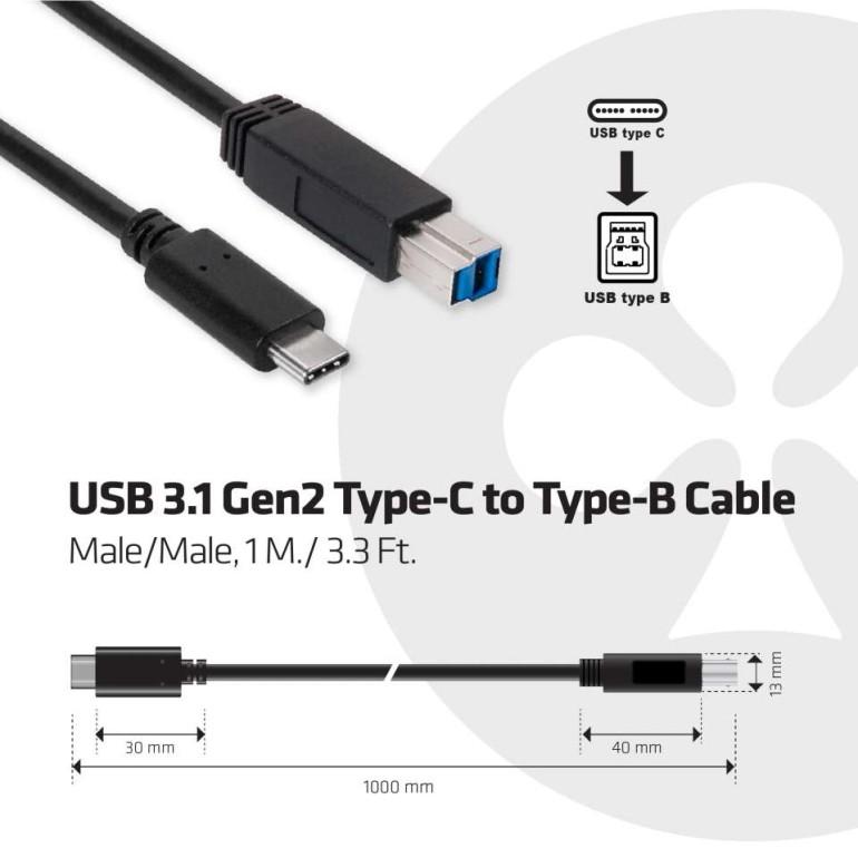 国内正規品 Club3D USB 3.1 Gen2 Type-C to Type-B Cable ケーブル 1M (CAC-1524)｜bear-house2｜02