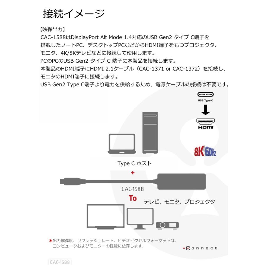 国内正規品 Club 3D USB Gen2 Type C to HDMI 8K60Hz or 4K120Hz HDR10+ DSC 1.2 PD3.0 対応 アクティブ アダプタ オス／メス (CAC-1588)の画像