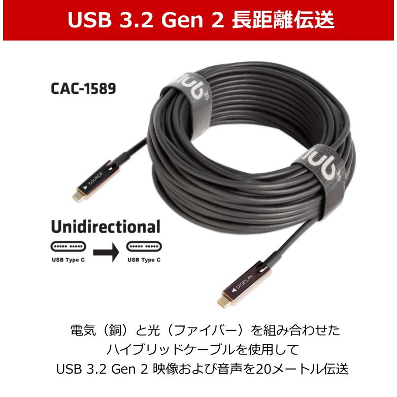 国内正規品 Club3D USB Gen 2 Type C アクティブ 光ケーブル 