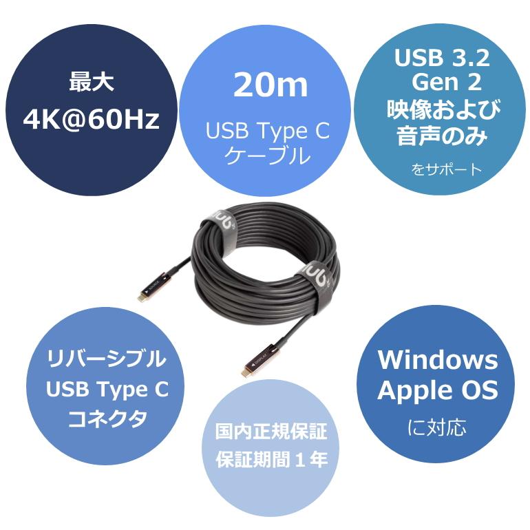 国内正規品 Club3D USB Gen 2 Type C アクティブ 光ケーブル 