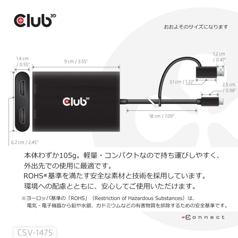 国内正規品 Club 3D USB Type-C or Type-A to デュアル HDMI Apple