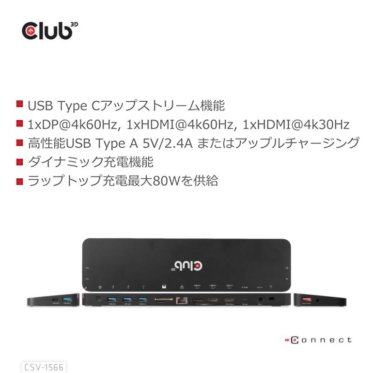 国内正規品 Club 3D USB Gen1 Type C トリプルディスプレイ DP Alt mode + Displaylink ダイナミック PD チャージング ドッキングステーション 120W (CSV-1566)｜bear-house2｜04