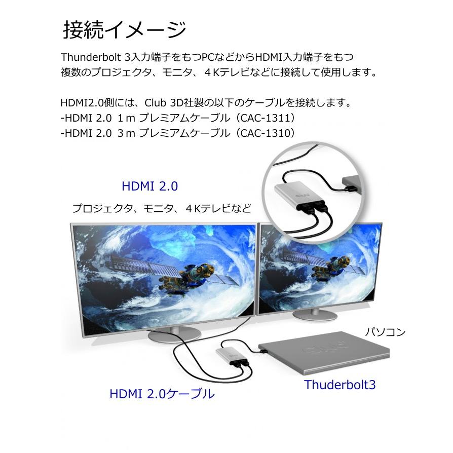 国内正規品 Club3D SenseVision Mac/Windows両対応 Thunderbolt 3 to HDMI2.0 Dual Monitor 4K 60Hz デュアル ディスプレイ 分配ハブ (CSV-1574)｜bear-house2｜08