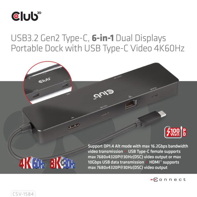 国内正規品 Club 3D USB Gen2 Type C 6-in-1 ハブ HDMI/USB 国内正規品 Club 3D USB Gen2 Type C 6-in-1 ハブ HDMI/USB