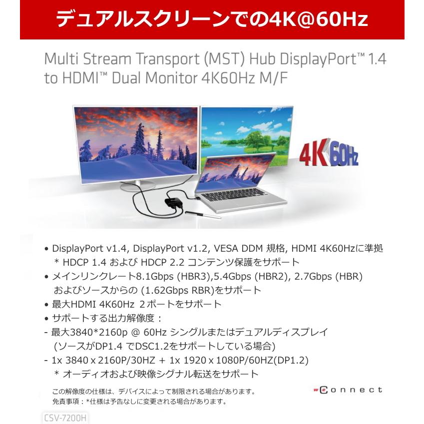 国内正規品 Club3D Multi Stream Transport MST ハブ Hub DisplayPort 1.4 to HDMI デュアルディスプレイ 4K60Hz オス／メス (CSV-7200H)｜bear-house2｜04