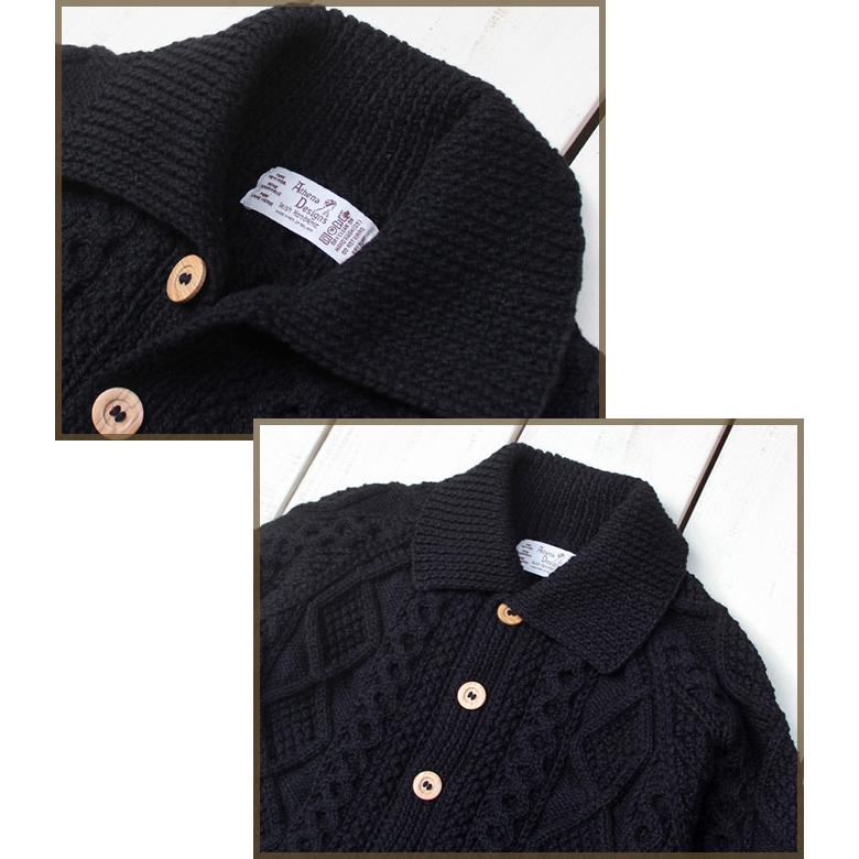 アテナデザイン　アランニットカーディガン　ネイビー　アイルランド製 美品】 Athena Designs / アテナデザイン | ウール ケーブル アラン