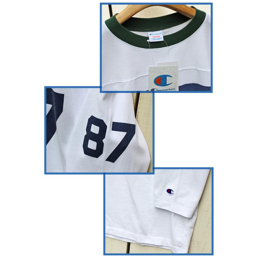激レア L 3段染み込み 70s チャンピオン 七分袖 フットボール Tシャツ Champion チャンピオン 7分袖フットボールTシャツ ホワイト