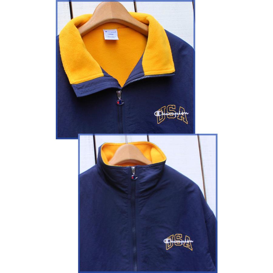 90s‼️ ジップアップジャケット 青/黄 Champion（チャンピオン） アクションスタイル ジップジャケット