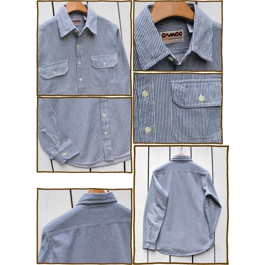 CAMCO カムコ ヒッコリーシャツ ブルー ホワイト Hickory L/S Work Shirts Blue White｜beardstore｜02