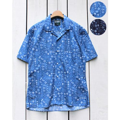 Gitman Vintage ギットマンヴィンテージ 胸ポケット付半袖オープンカラーシャツ インディゴ バンダナ SS Open Collar Shirts Indigo Bandana | GITMAN VINTAGE