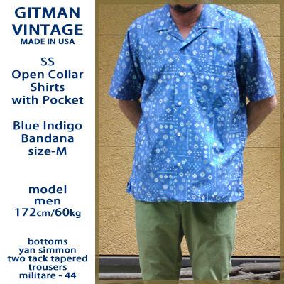 Gitman Vintage ギットマンヴィンテージ 胸ポケット付半袖オープンカラーシャツ インディゴ バンダナ SS Open Collar Shirts Indigo Bandana | GITMAN VINTAGE | 03