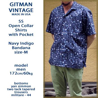 Gitman Vintage ギットマンヴィンテージ 胸ポケット付半袖オープンカラーシャツ インディゴ バンダナ SS Open Collar Shirts Indigo Bandana | GITMAN VINTAGE | 06