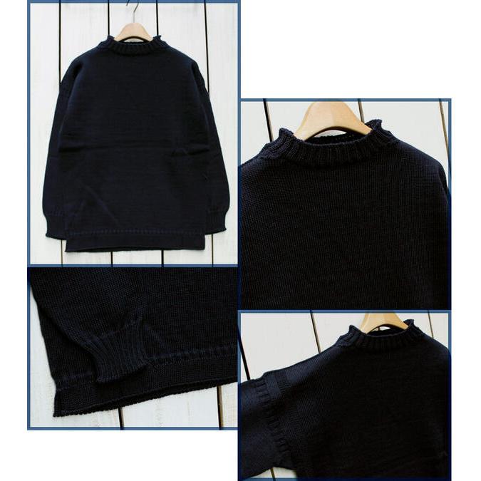 美品 BONCURA ガンジー ニット セーター 40 L ウール ブラック 黒 Guernsey Woollens ガンジーウーレンズ トラディショナルセーター