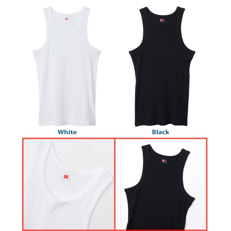 Hanes（ヘインズ） リブタンクトップ ホワイト ブラック Rib Tank Top