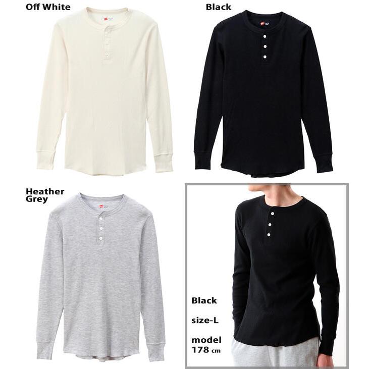 Hanes（ヘインズ） サーマルヘンリーネック長袖Tシャツ 3色展開