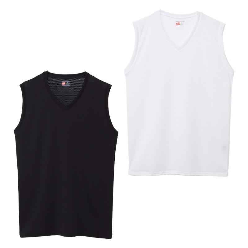 Hanes（ヘインズ） 2枚組 Vネックサーフシャツ 2P ホワイト ブラック X