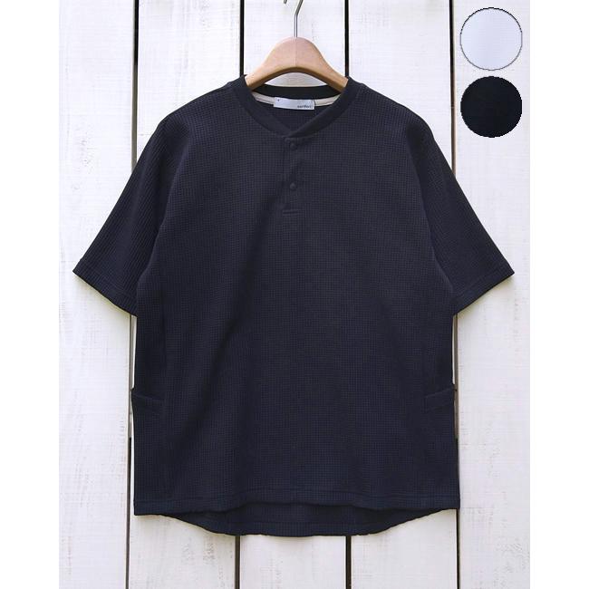 narifuri ナリフリ マルチワッフルヘンリーネックTシャツ ホワイト ブラック Multi Waffle Henley Neck T-Shirt 半袖 サーマル バイク ストレッチ シンプル | narifuri