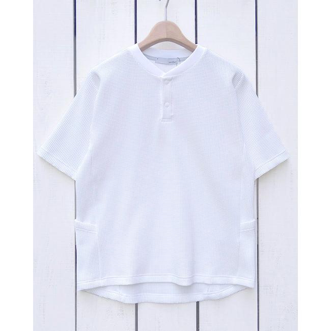 narifuri ナリフリ マルチワッフルヘンリーネックTシャツ ホワイト ブラック Multi Waffle Henley Neck T-Shirt 半袖 サーマル バイク ストレッチ シンプル | narifuri | 01